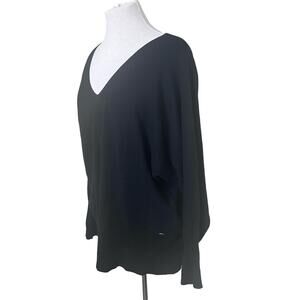 Athleisure by Sioni Black Ribbed Knit Drop Shoulder V Neck Sweater L